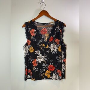 NEW Black floral lace trim dress tank size Lrg